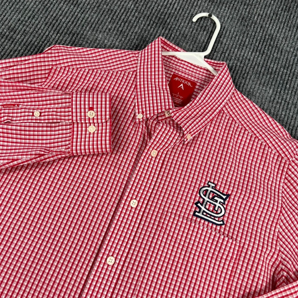 St. Louis Cardinals Shirt Mens Large Red Plaid Long Sleeve Button Down MLB